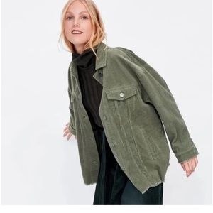 ZARA Corduroy Olive Army Green Button Up Shacket